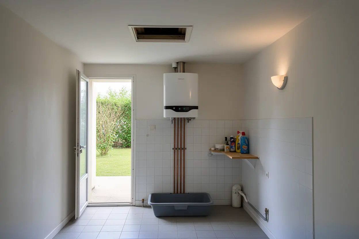 Unité extérieure de PAC air-eau installée à Saint-Saturnin-lès-Avignon