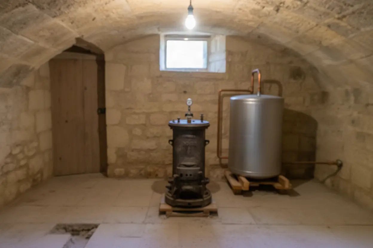 Ancienne chaudière fioul et cuve avant dépose à Avignon
