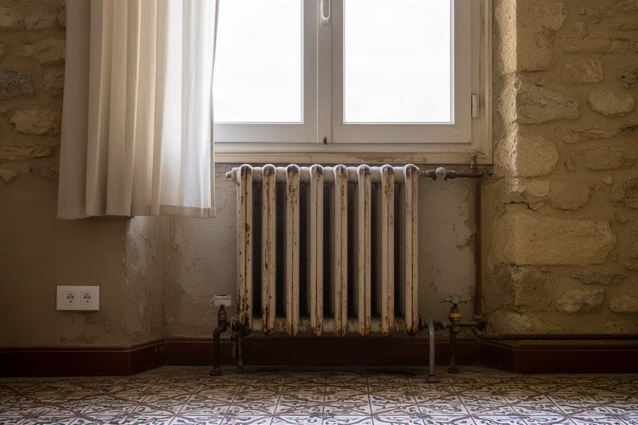Radiateurs en fonte avant installation de la PAC à Monteux