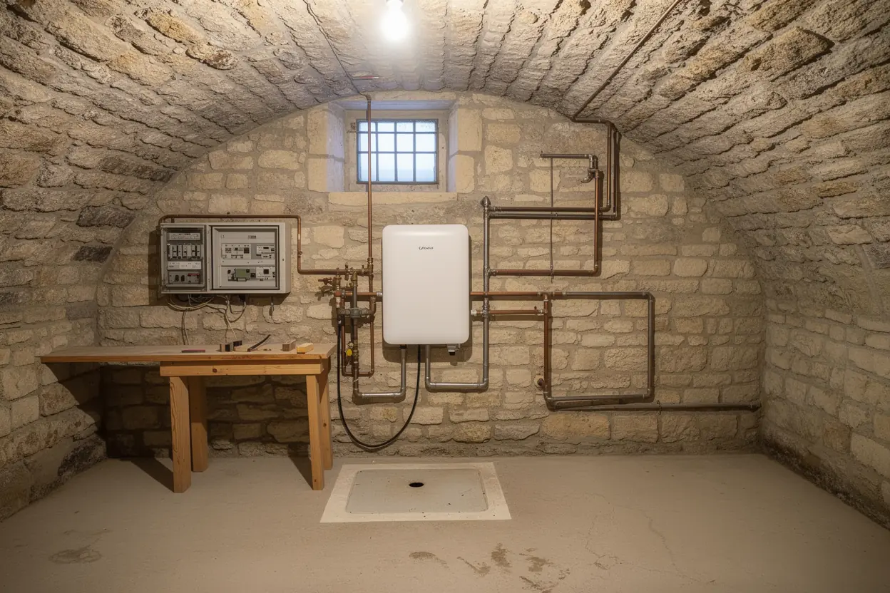 Pompe à chaleur air-eau installée après remplacement de la chaudière fioul à Eyragues