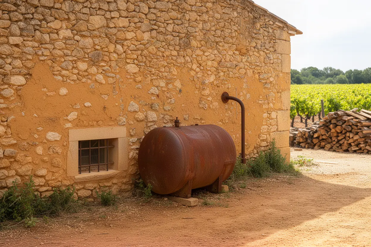 Cuve à fioul avant dépose près de Pujaut
